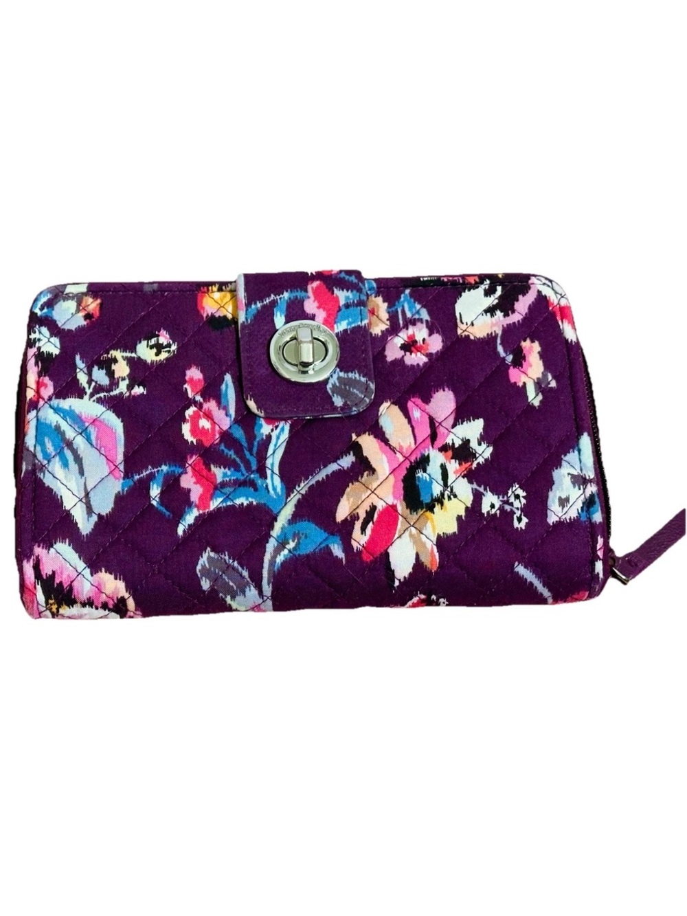 Vera Bradley Turnlock and Zip Wallet Indian Rose Purple With Flowers 7.5x5x1